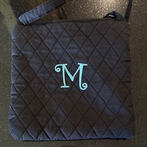 Quilted black and Blue Monogrammed M Women's cross body